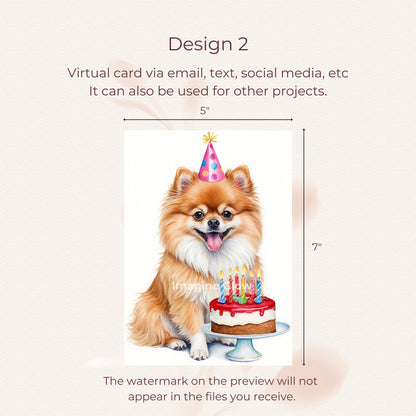 Pomeranian dog birthday greeting card, perfect for pet enthusiasts.