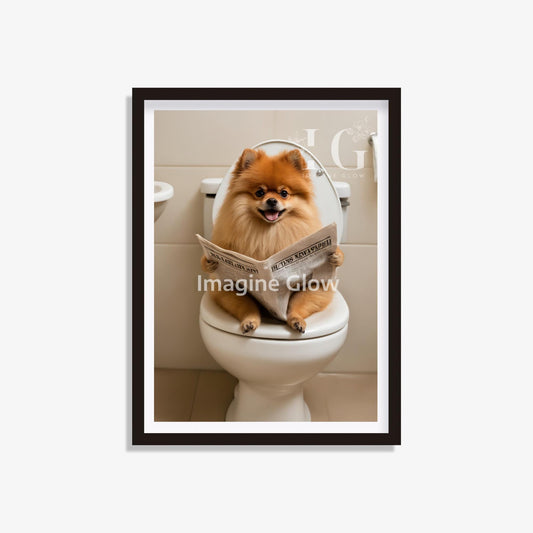 Pomeranian in Toilet Reading Newspaper - Printable Funny Wall Decor