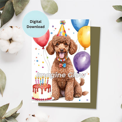 Poodle Dog Birthday Card - Printable Pet Greeting Card for Dog Lovers