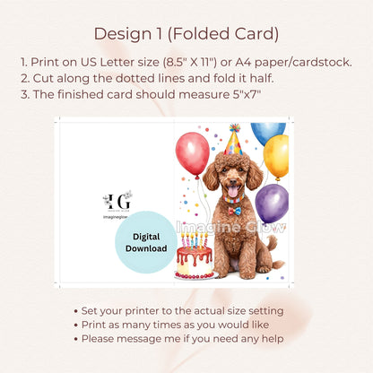 Poodle Dog Birthday Greeting Card - Printable Pet Card for Dog Enthusiasts