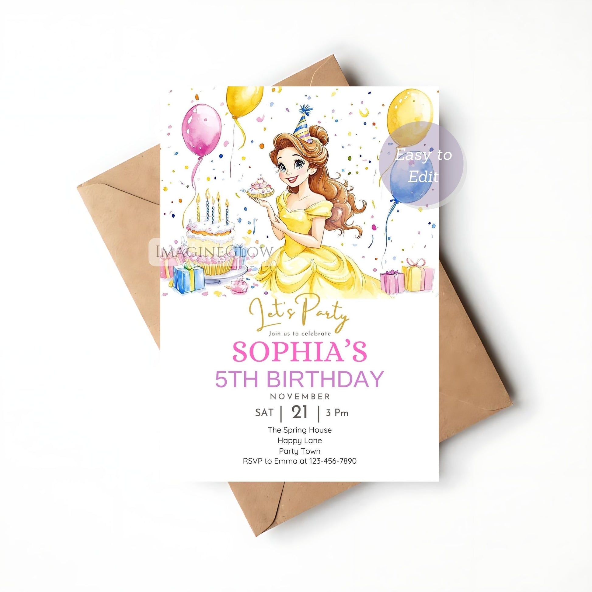 Belle themed digital invite
