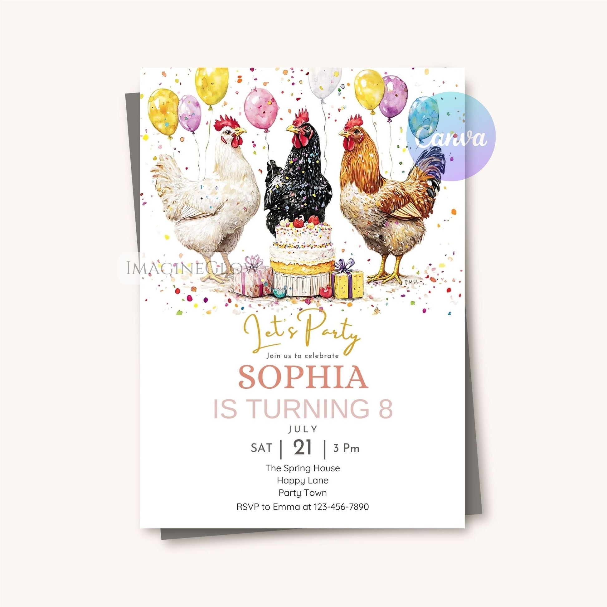 Country chicken birthday invitation design
