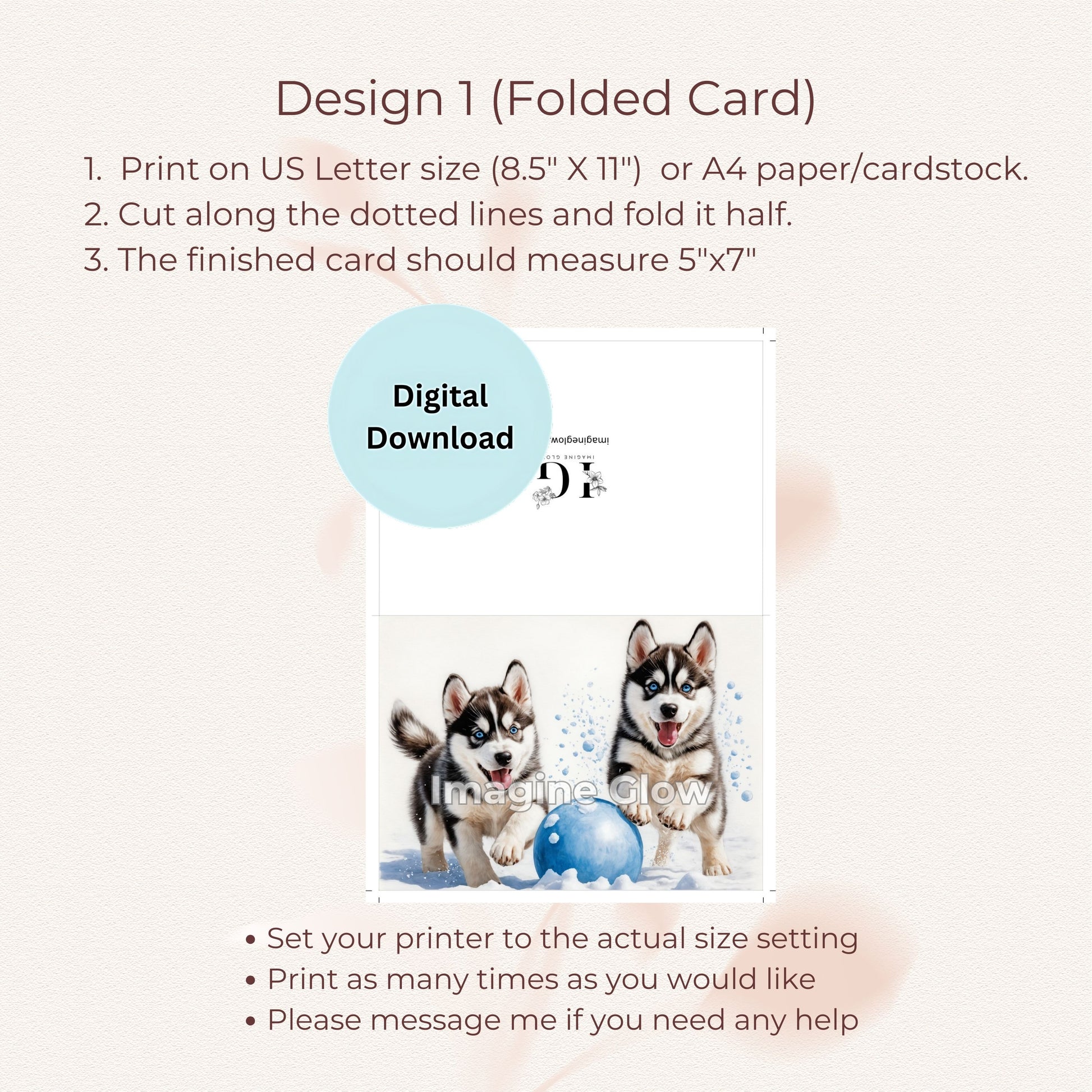 Printable Dog-Themed Christmas Card Featuring a Husky