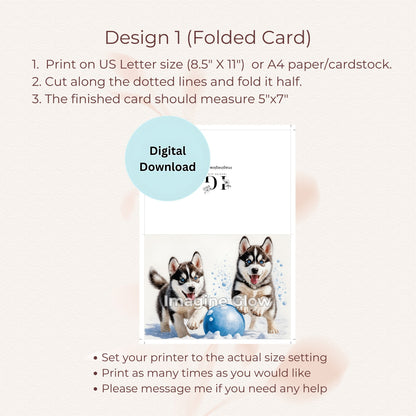 Printable Dog-Themed Christmas Card Featuring a Husky