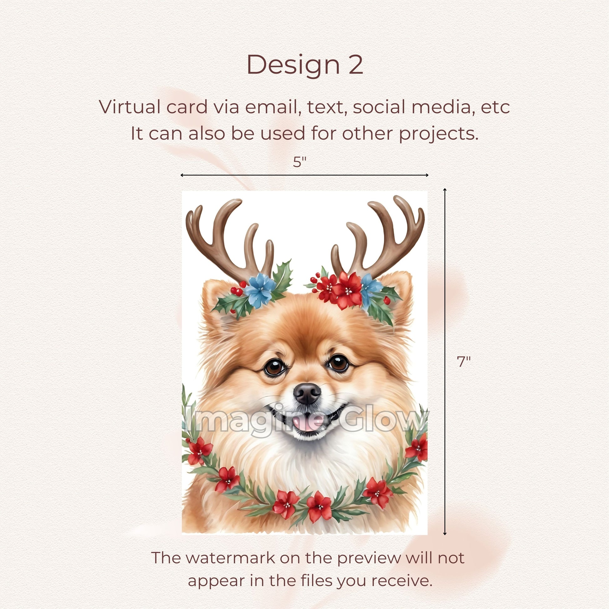 Printable Dog Christmas Card Featuring a Pomeranian