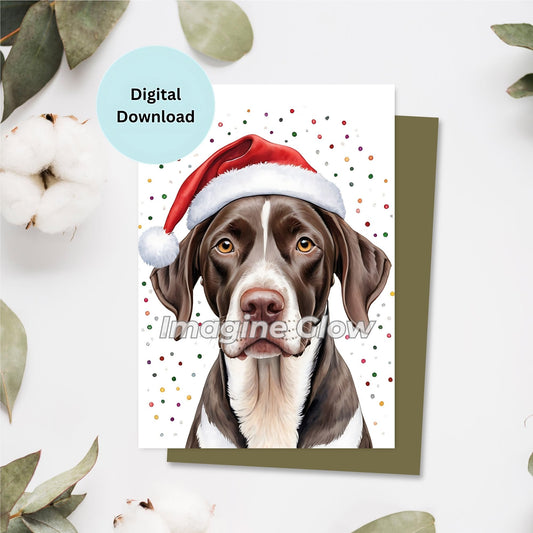 Printable German Shorthaired Pointer dog Christmas card for holiday greetings.