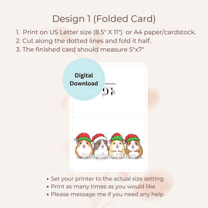 Printable Guinea Pig Christmas Card for Pet Enthusiasts