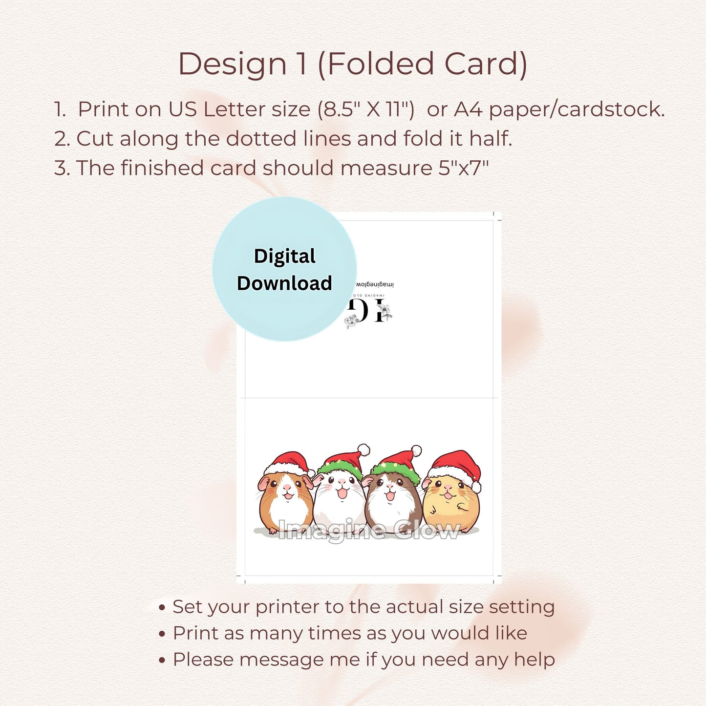 Printable Guinea Pig Christmas Card for Pet Enthusiasts