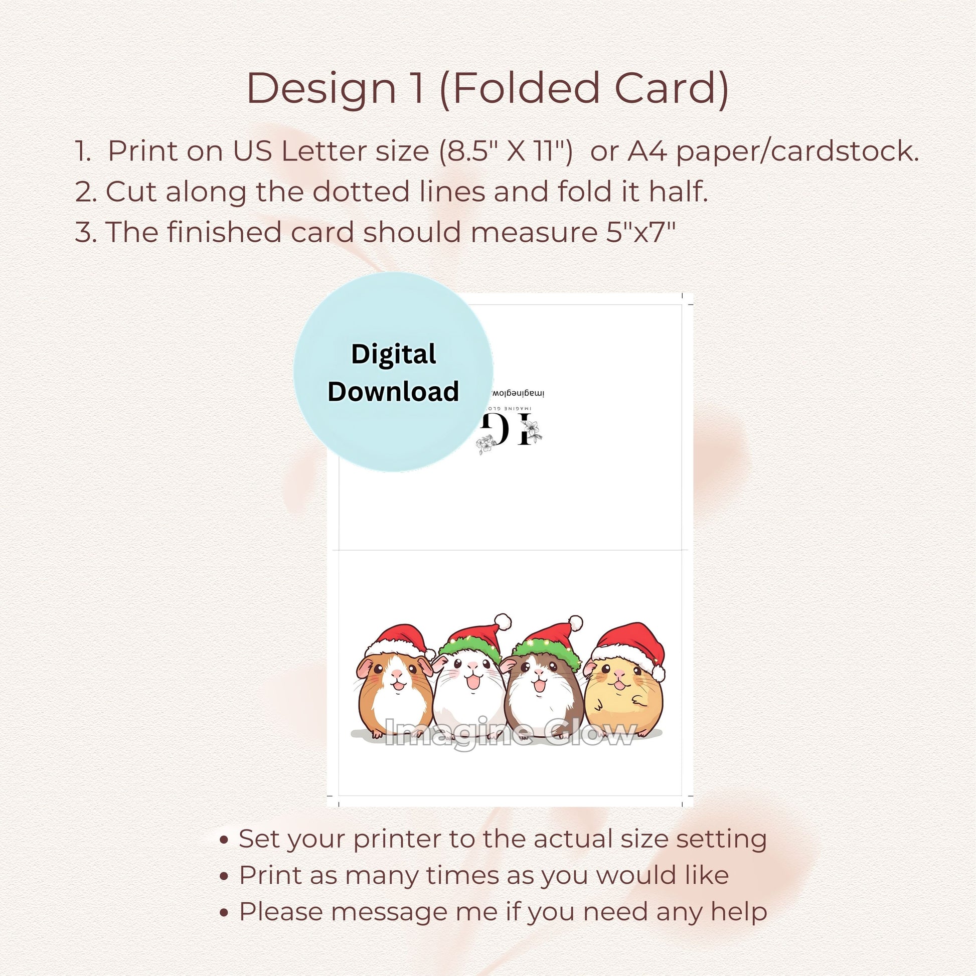 Printable Guinea Pig Christmas Card for Pet Enthusiasts