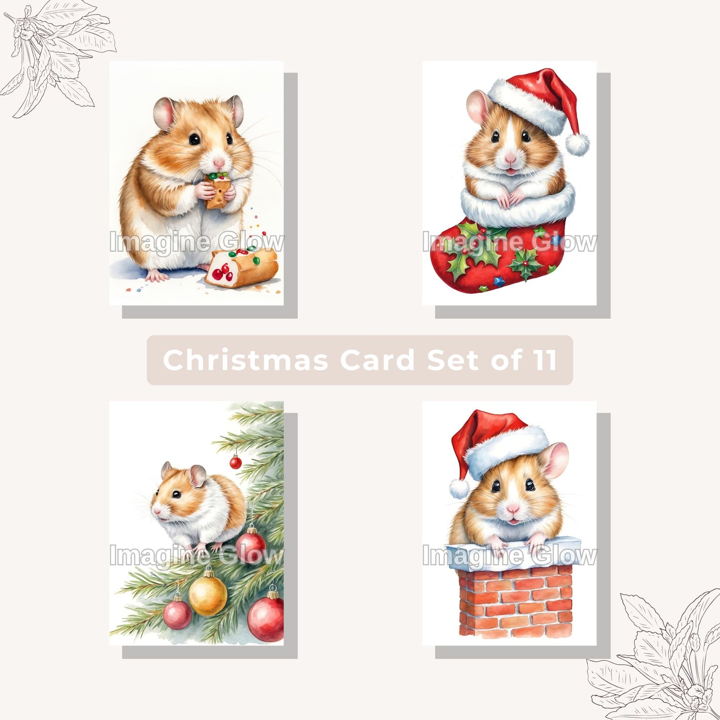 Printable Hamster Christmas Cards for Pet Lovers - Set of 4