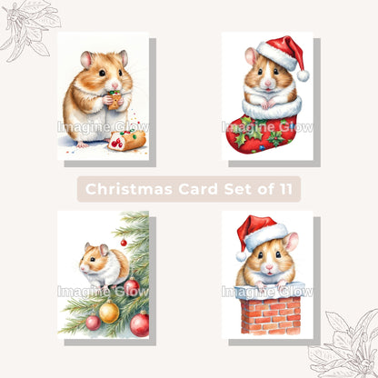 Printable Hamster Christmas Cards for Pet Lovers - Set of 4