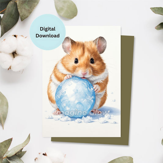 Printable Hamster Winter Greeting Card for Holiday Wishes