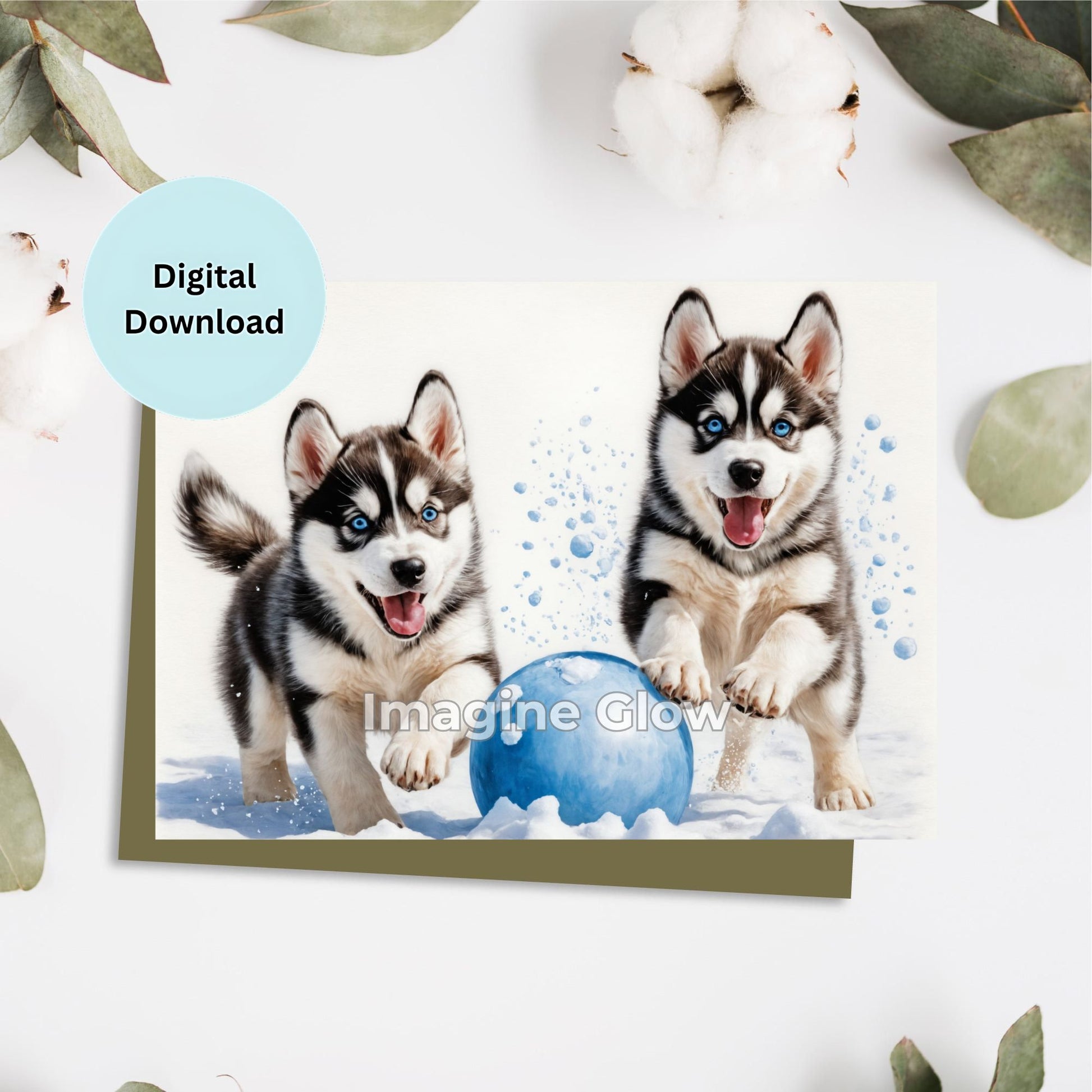 Printable Husky Winter Card for Christmas