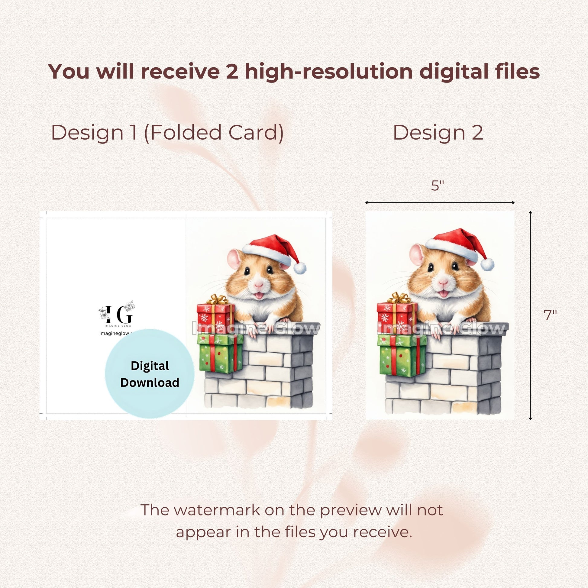 Printable Pet Holiday Cards - Hamster Christmas Set A