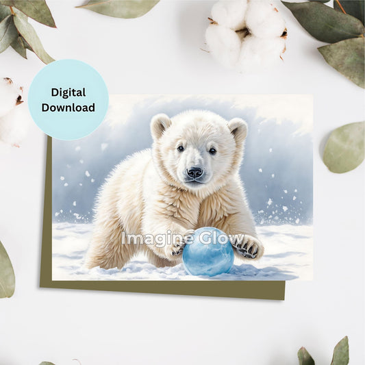 Printable Polar Bear Winter Greeting Card for Holiday Wishes