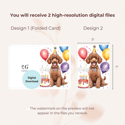 Printable Poodle Dog Birthday Card - Pet Greeting Card for Dog Lovers