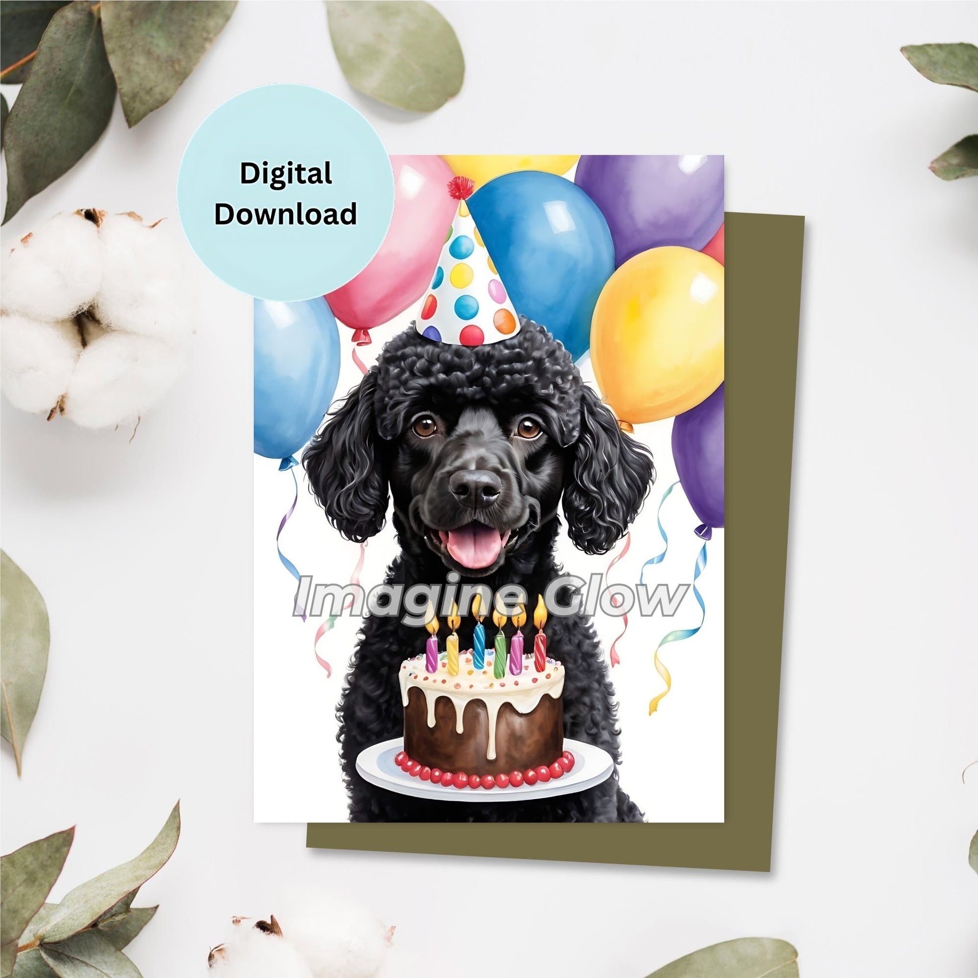 Printable Poodle dog birthday card with a cute design.