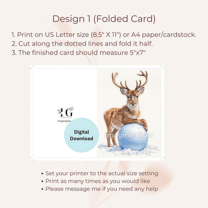 Printable Reindeer Greeting Card for Holiday Cheer