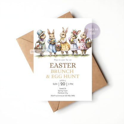 Classic boho bunny-themed Easter brunch invite