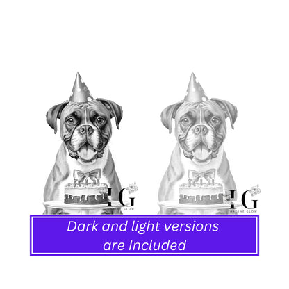 Printable coloring pages with 28 unique birthday dog illustrations
