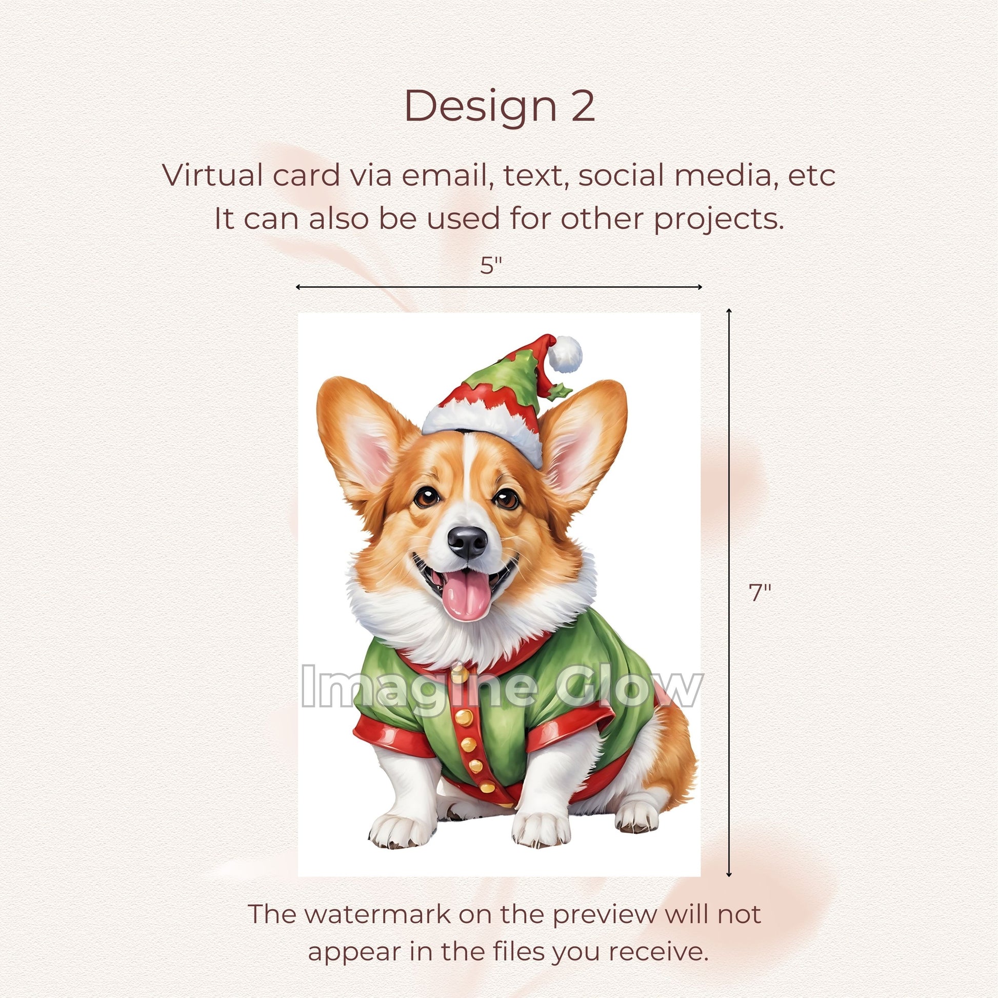 Printable festive Welsh Corgi dog Christmas card for holiday greetings.