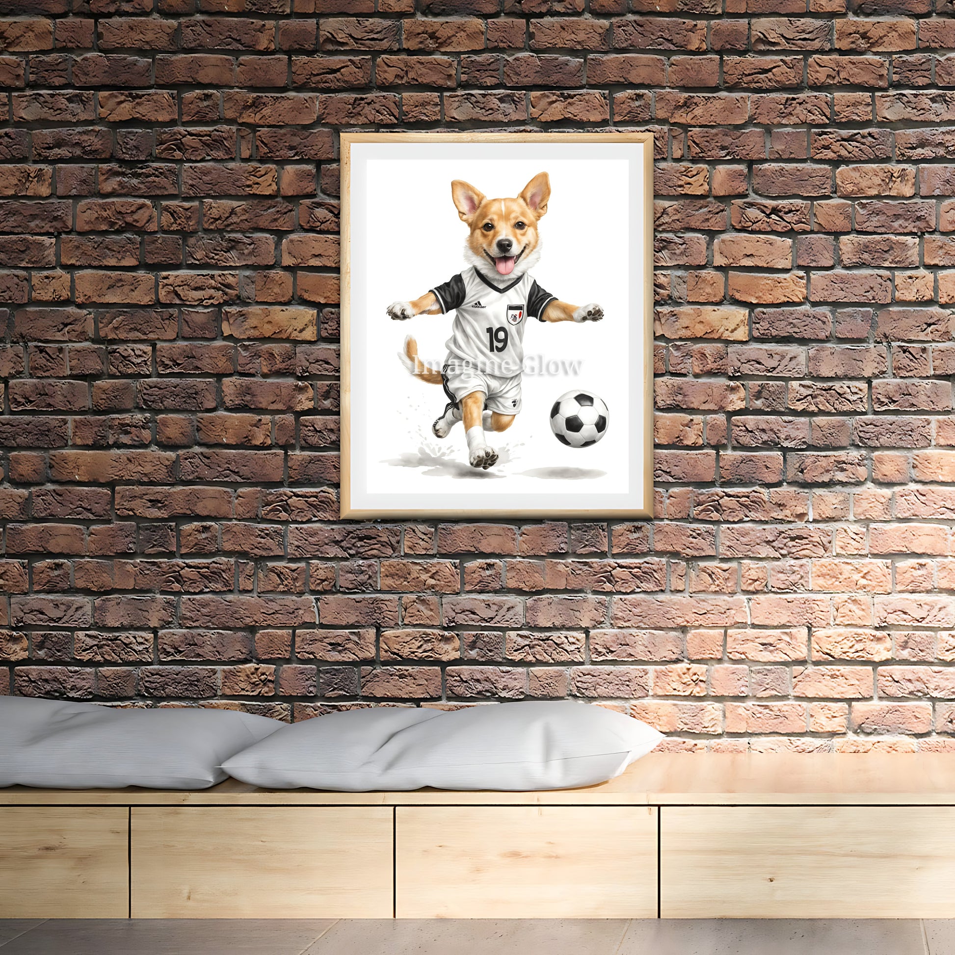 Humorous dog soccer art perfect for sports and animal lovers