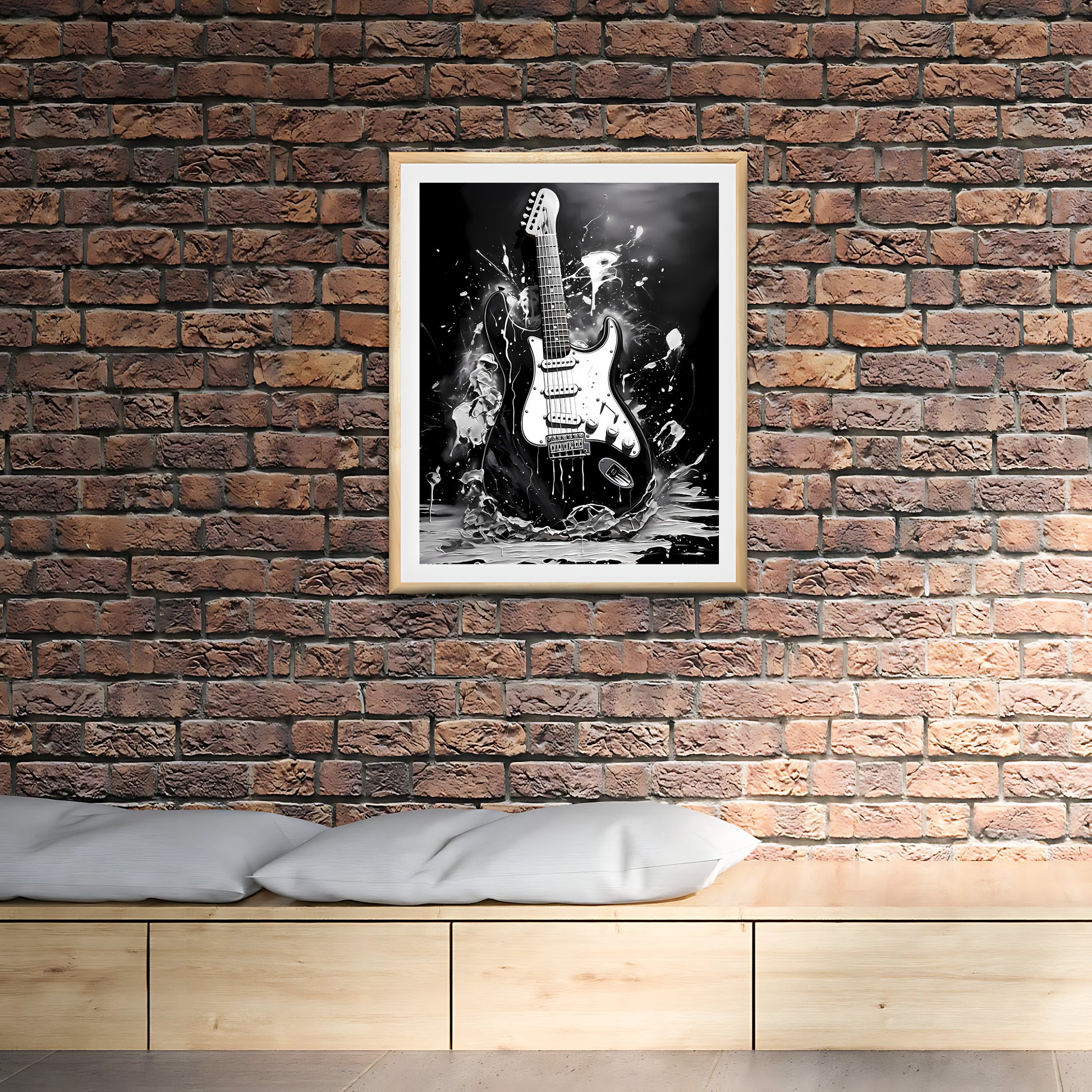 Stylish wall art featuring a detailed guitar illustration