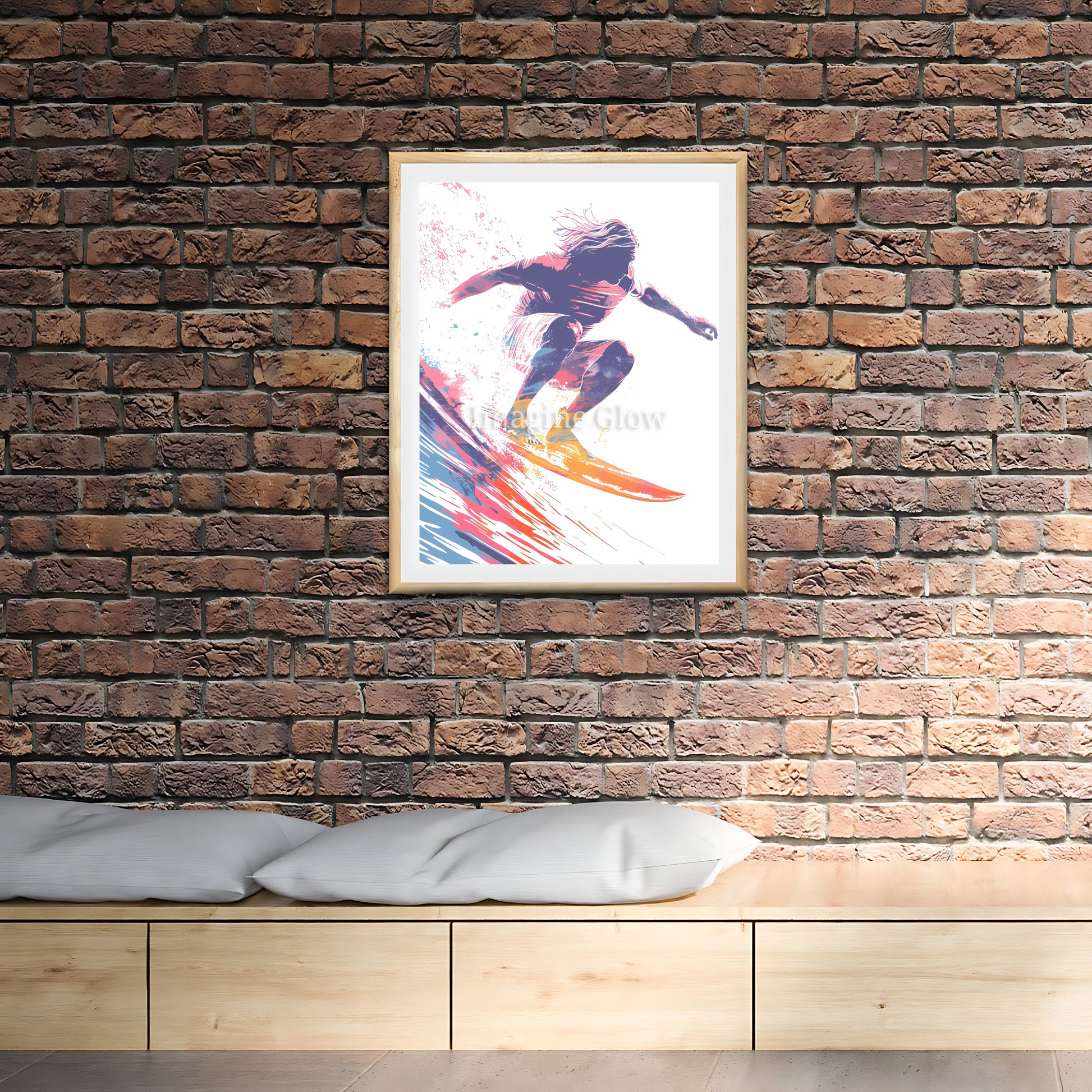 Sporty surfing art print for beach-inspired home decor