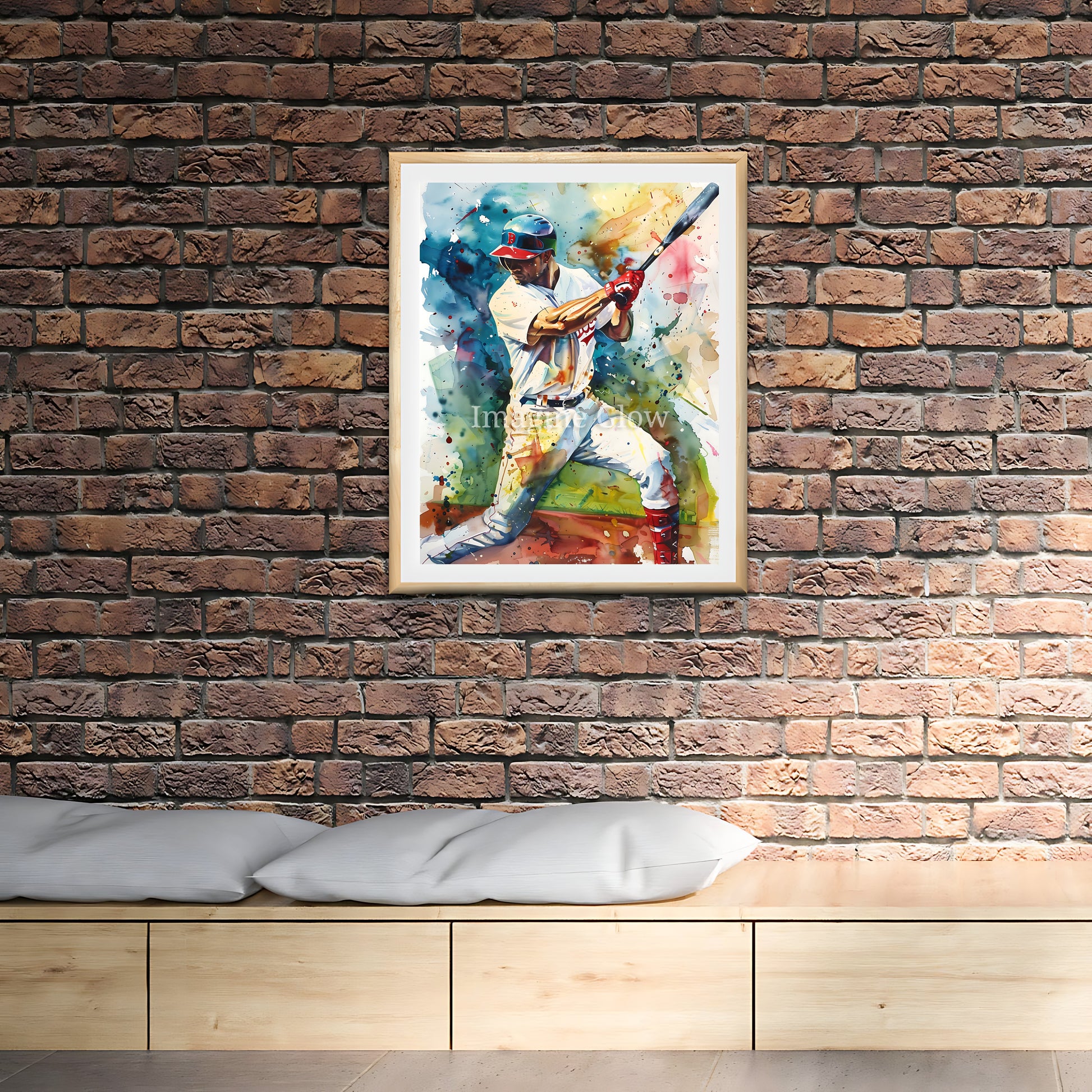 Printable baseball player art for sports-themed room decoration.