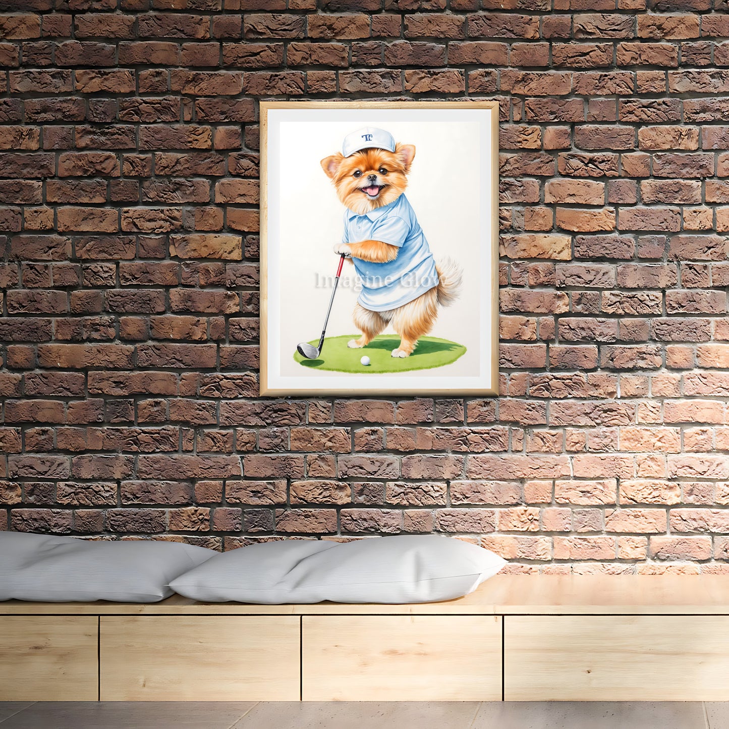 Fun Pomeranian golf art perfect for dog and sports lovers