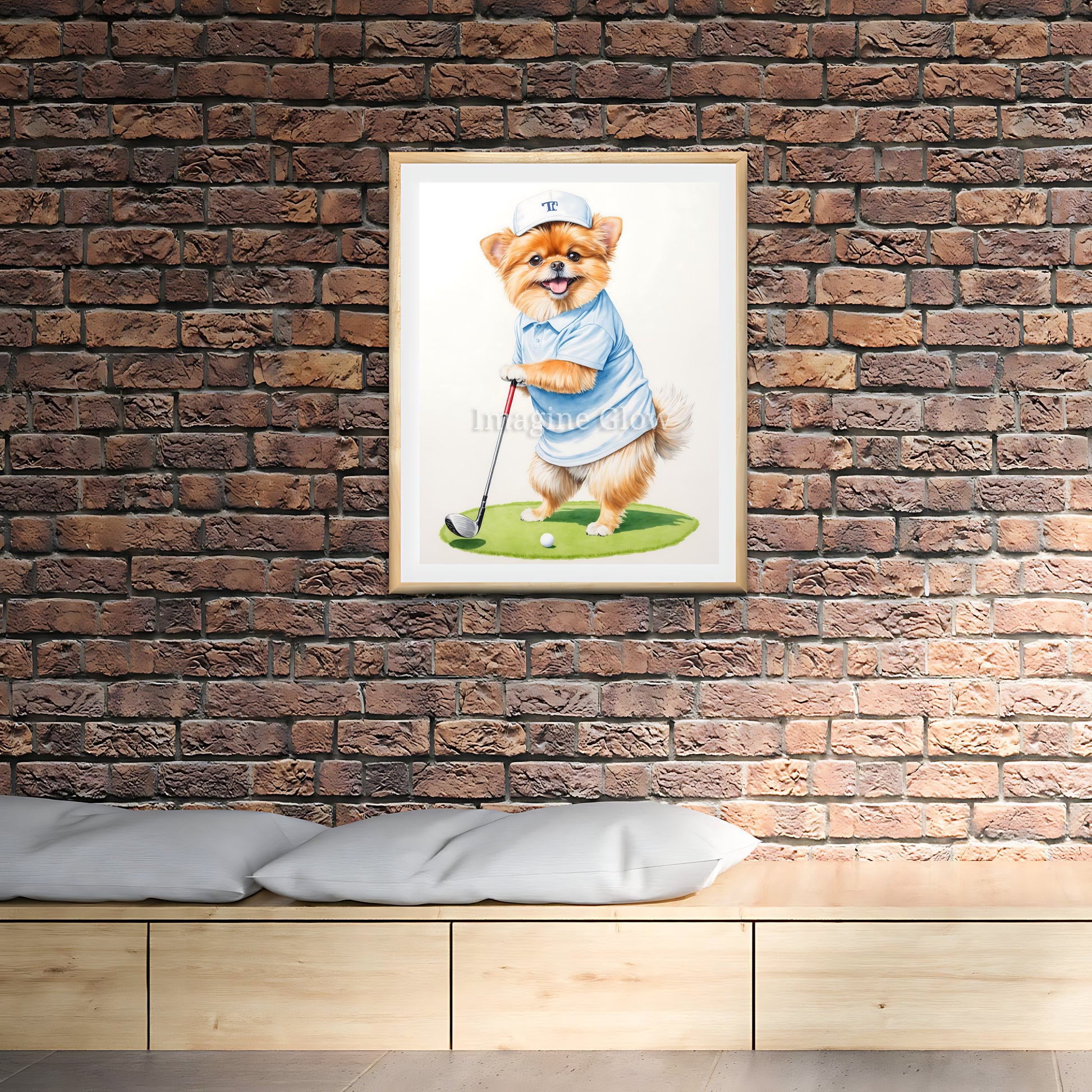 Fun Pomeranian golf art perfect for dog and sports lovers