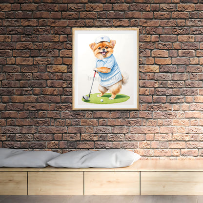 Fun Pomeranian golf art perfect for dog and sports lovers