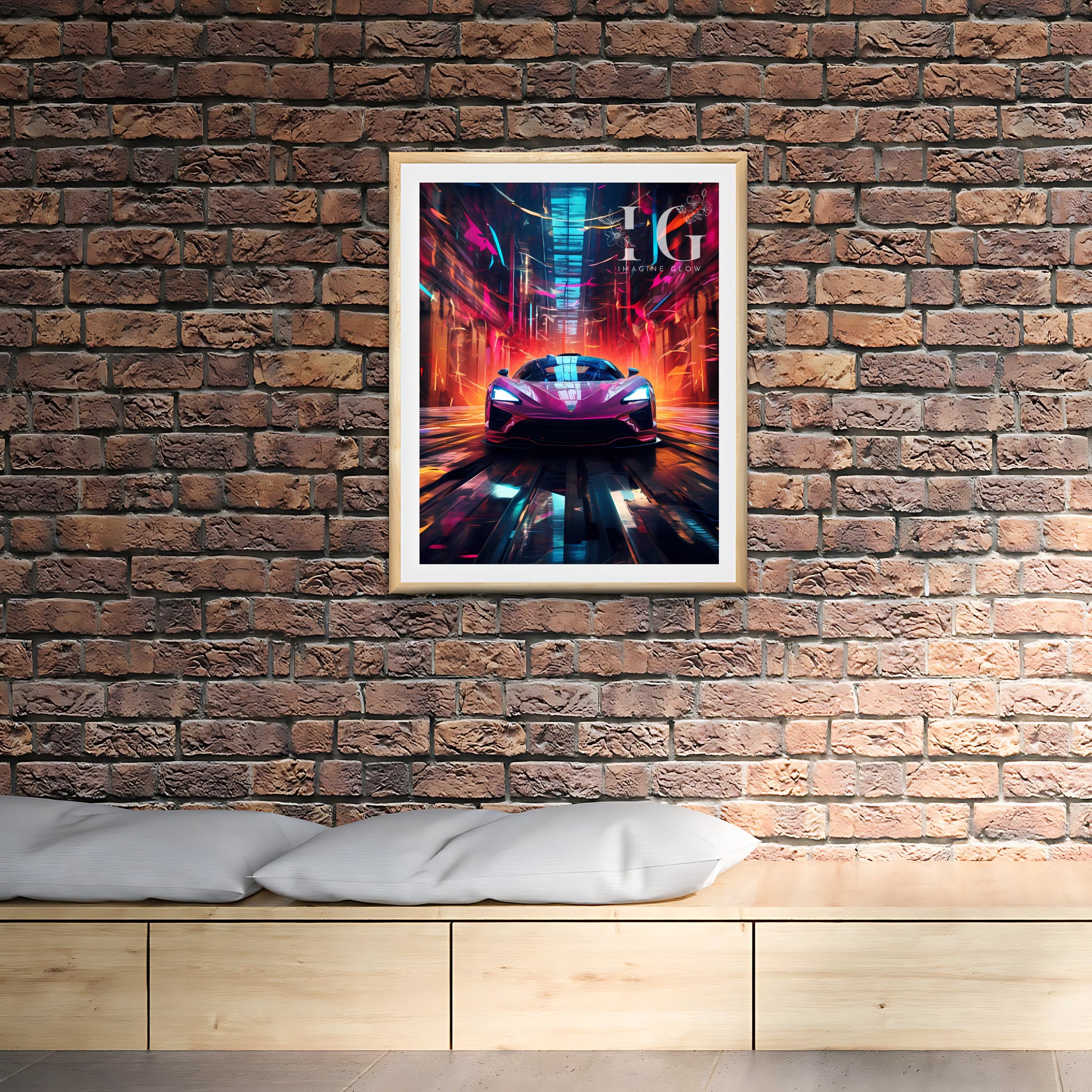 Eye-catching wall art featuring a sleek supercar design