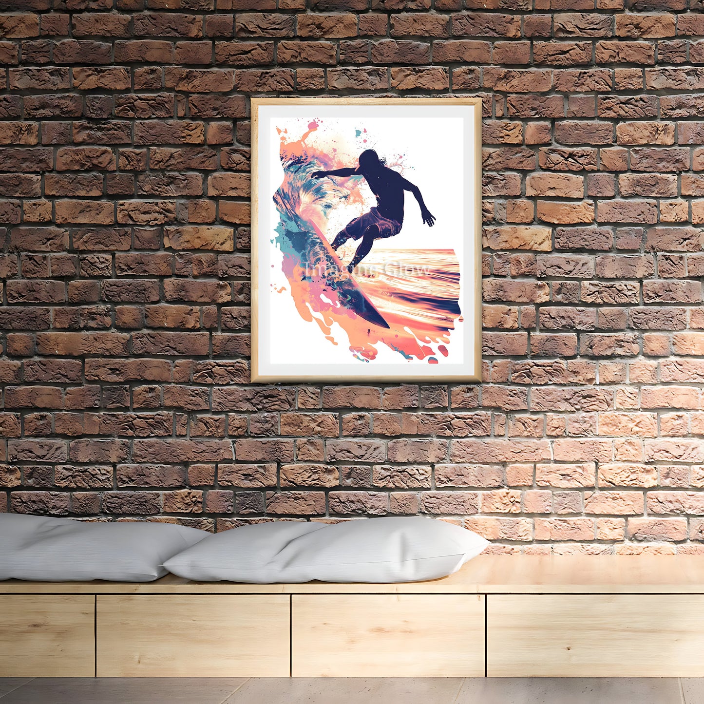 Surfing action art print for adventurous home decor