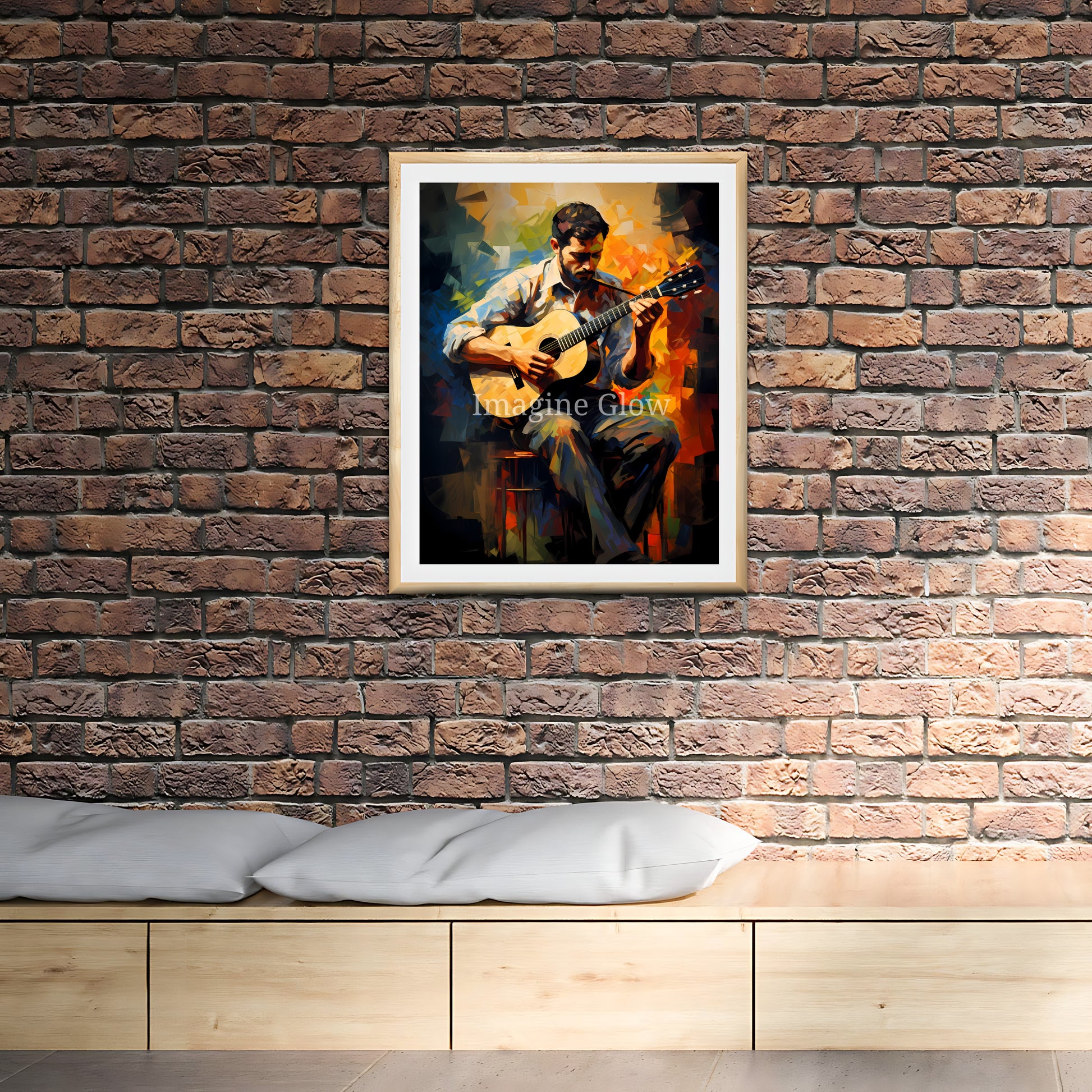 Music-inspired art print of a man strumming guitar