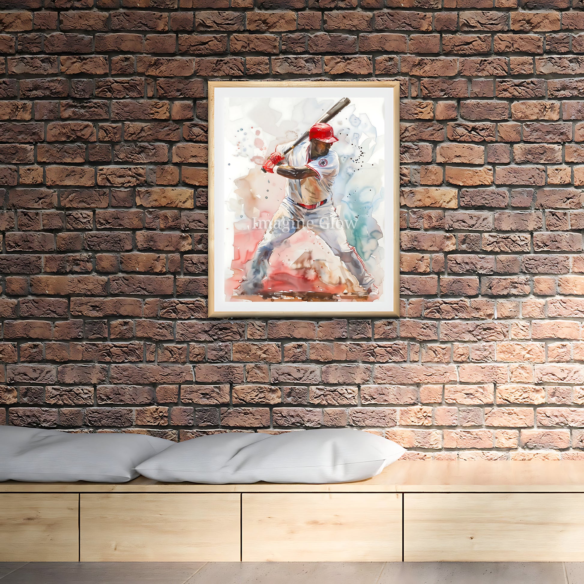 Modern printable art of a baseball player swinging a bat.