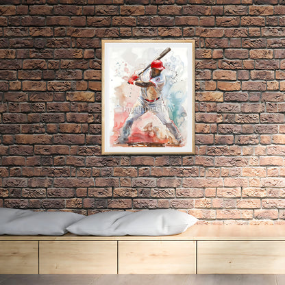 Modern printable art of a baseball player swinging a bat.