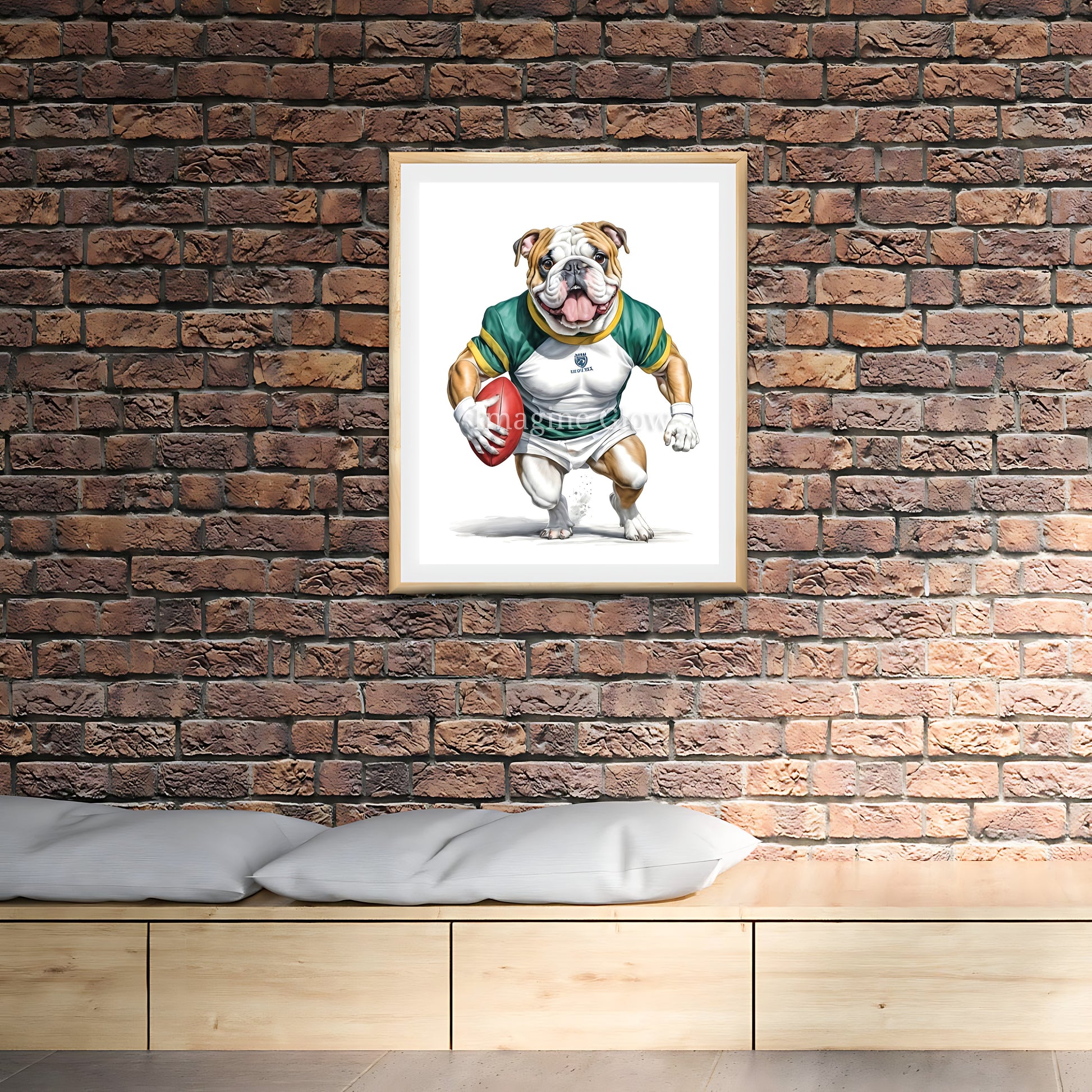 Funny Bulldog design on a printable football-themed art piece.