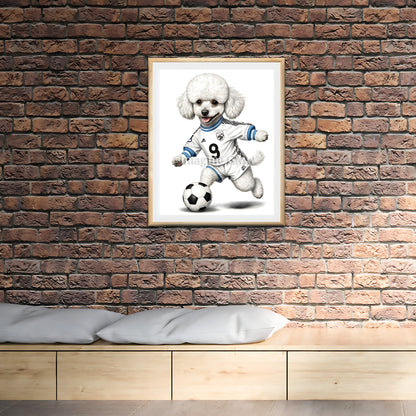 Adorable Poodle with a soccer ball - printable wall decor