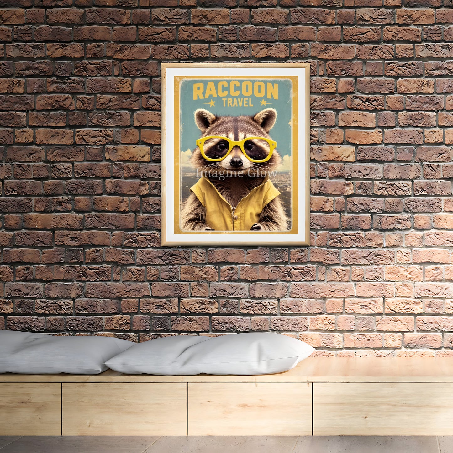 Charming raccoon wearing glasses for a fun vintage-inspired wall art