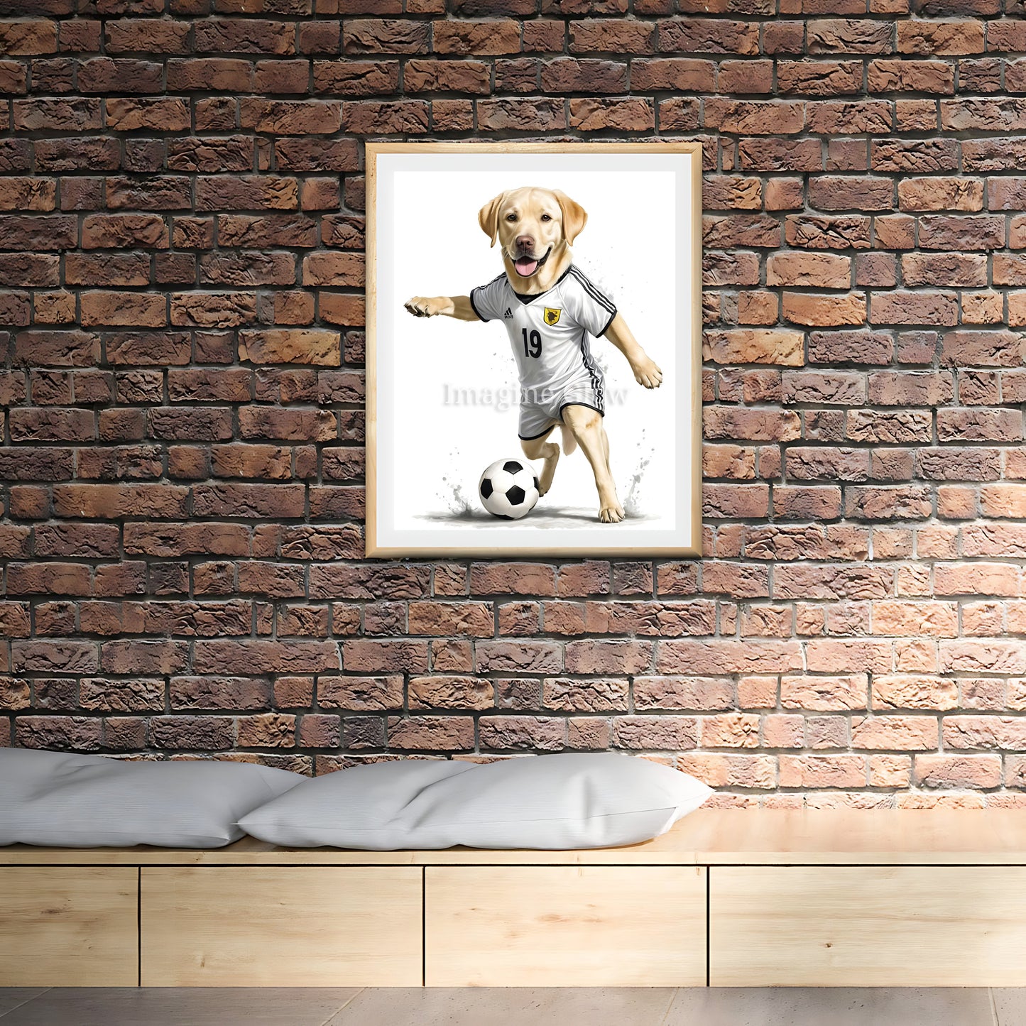 Adorable Labrador Retriever soccer illustration for home decor