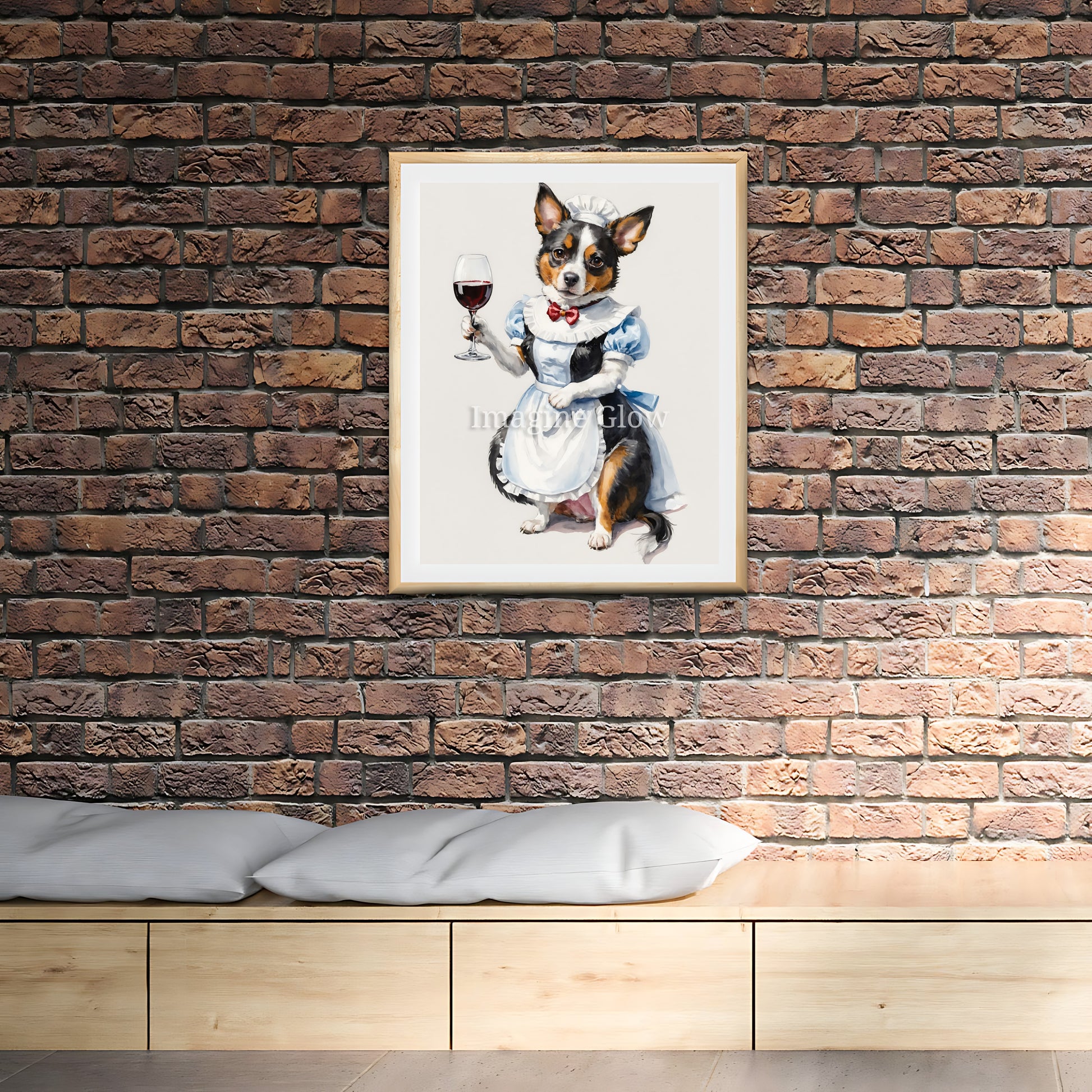 Cute dog with wine accessories - wall decor