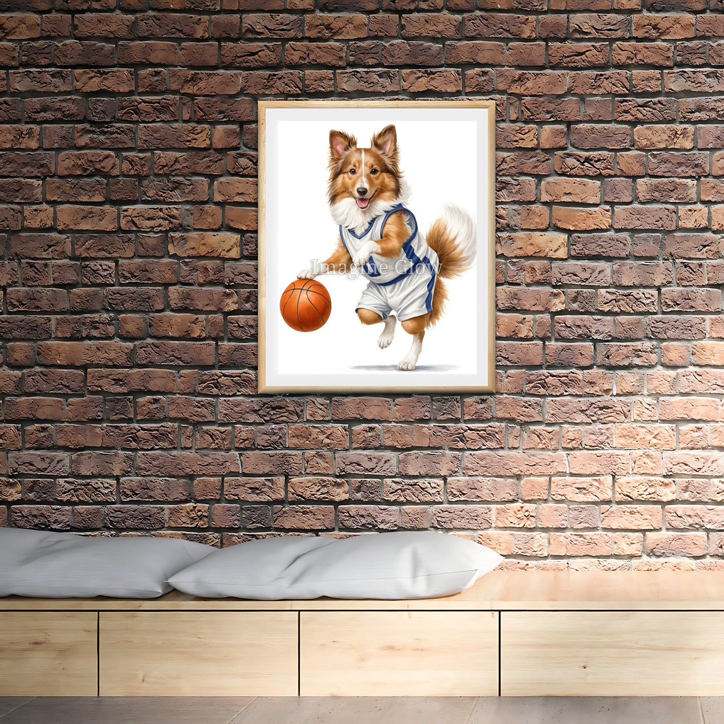 Rough Collie Basketball Art - Shetland Sheepdog Sport Decor