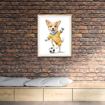 Playful dog soccer-themed decor for home or office