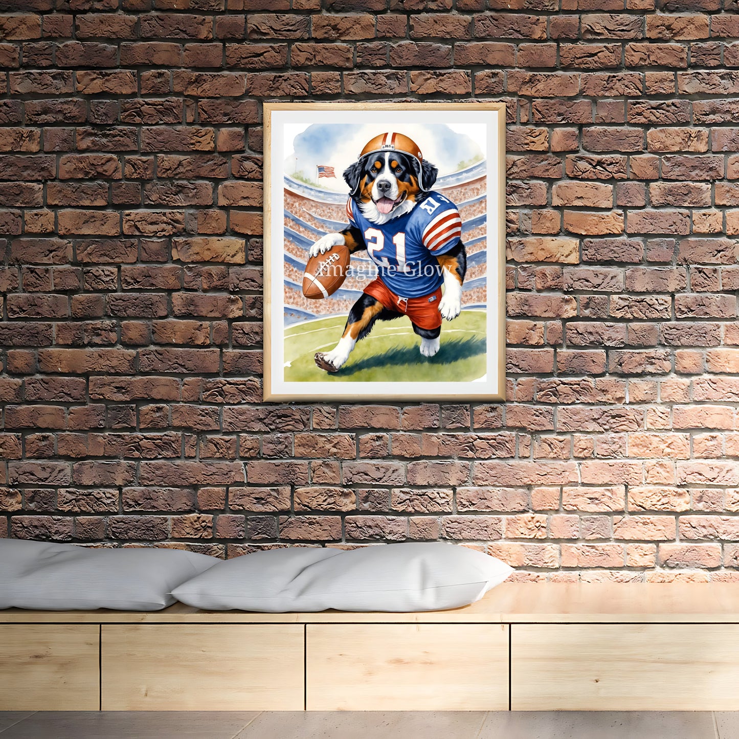 Football Art - Bernese Mountain Dog Sport Decor