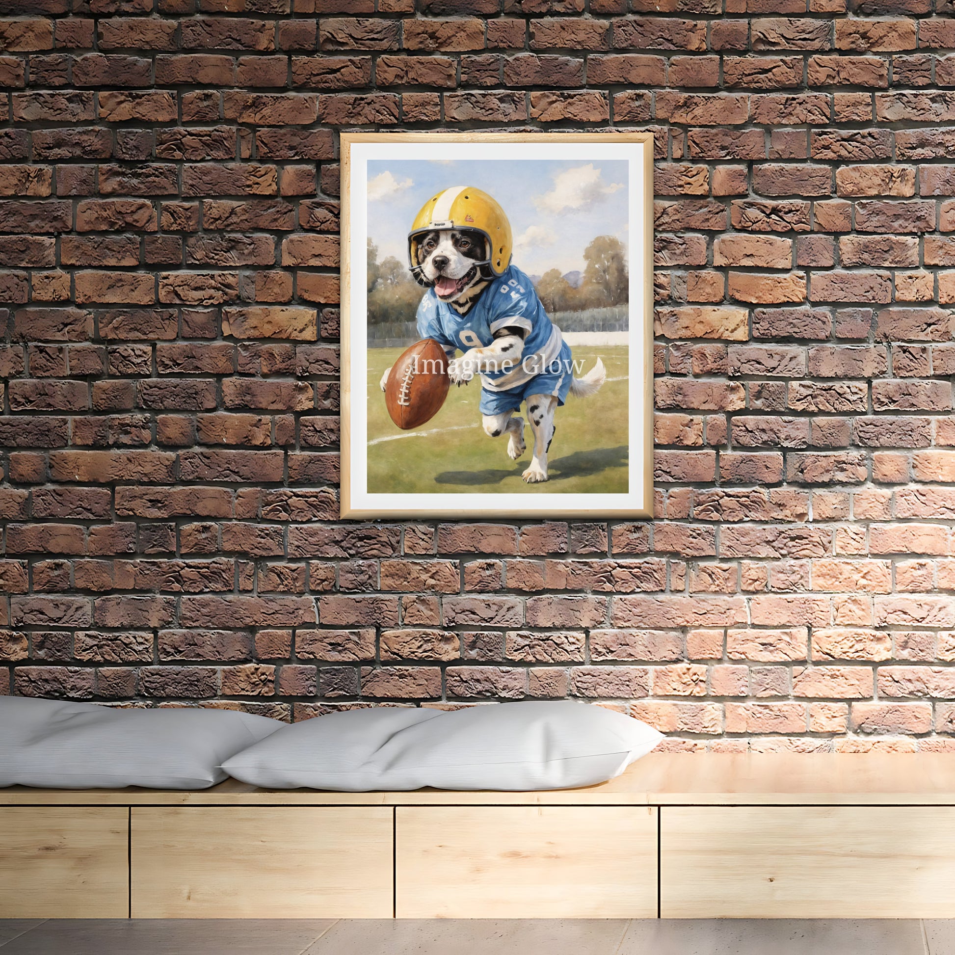 Funny dog football art perfect for sports enthusiasts