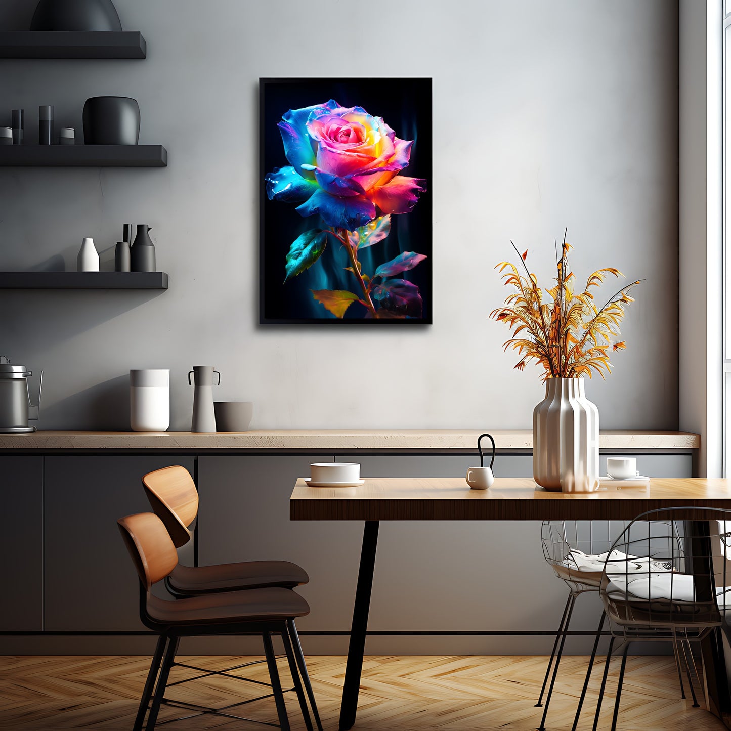 Elegant rose artwork designed for a dramatic and moody atmosphere.