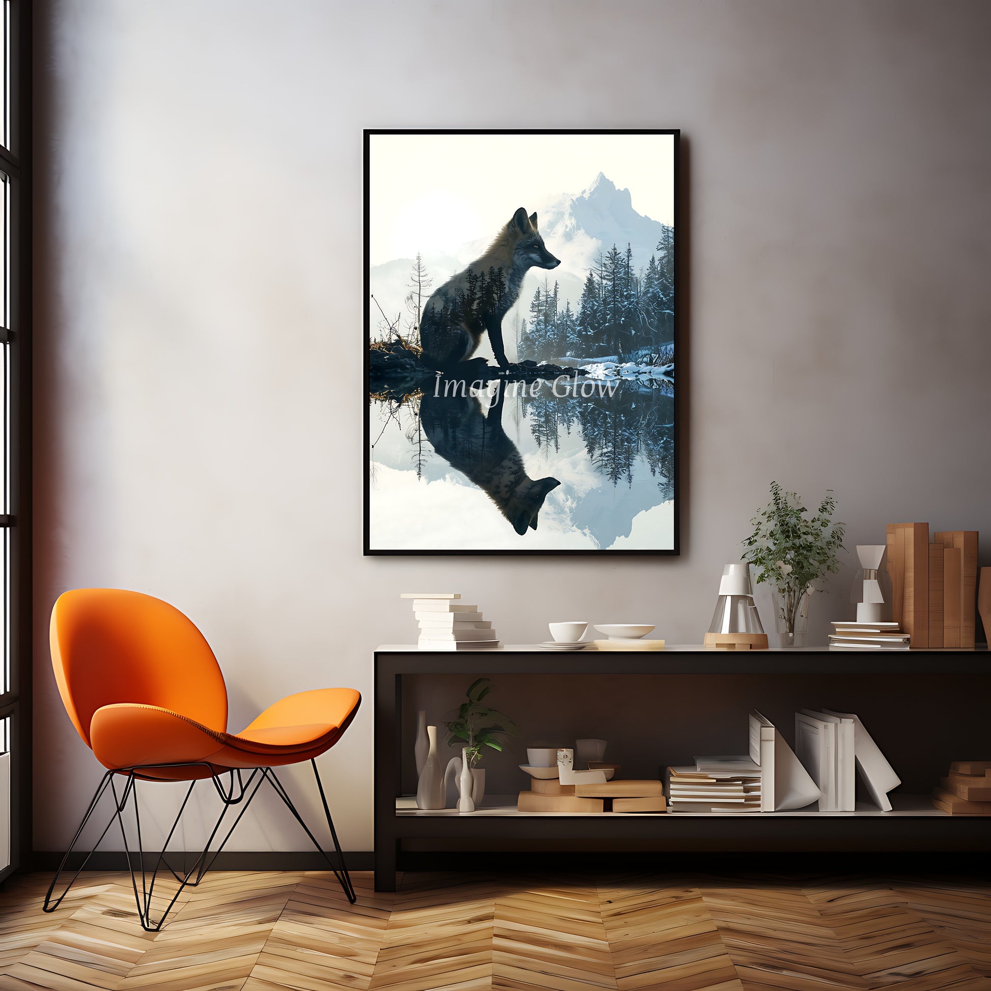 Beautiful fox art print ideal for seasonal home decoration