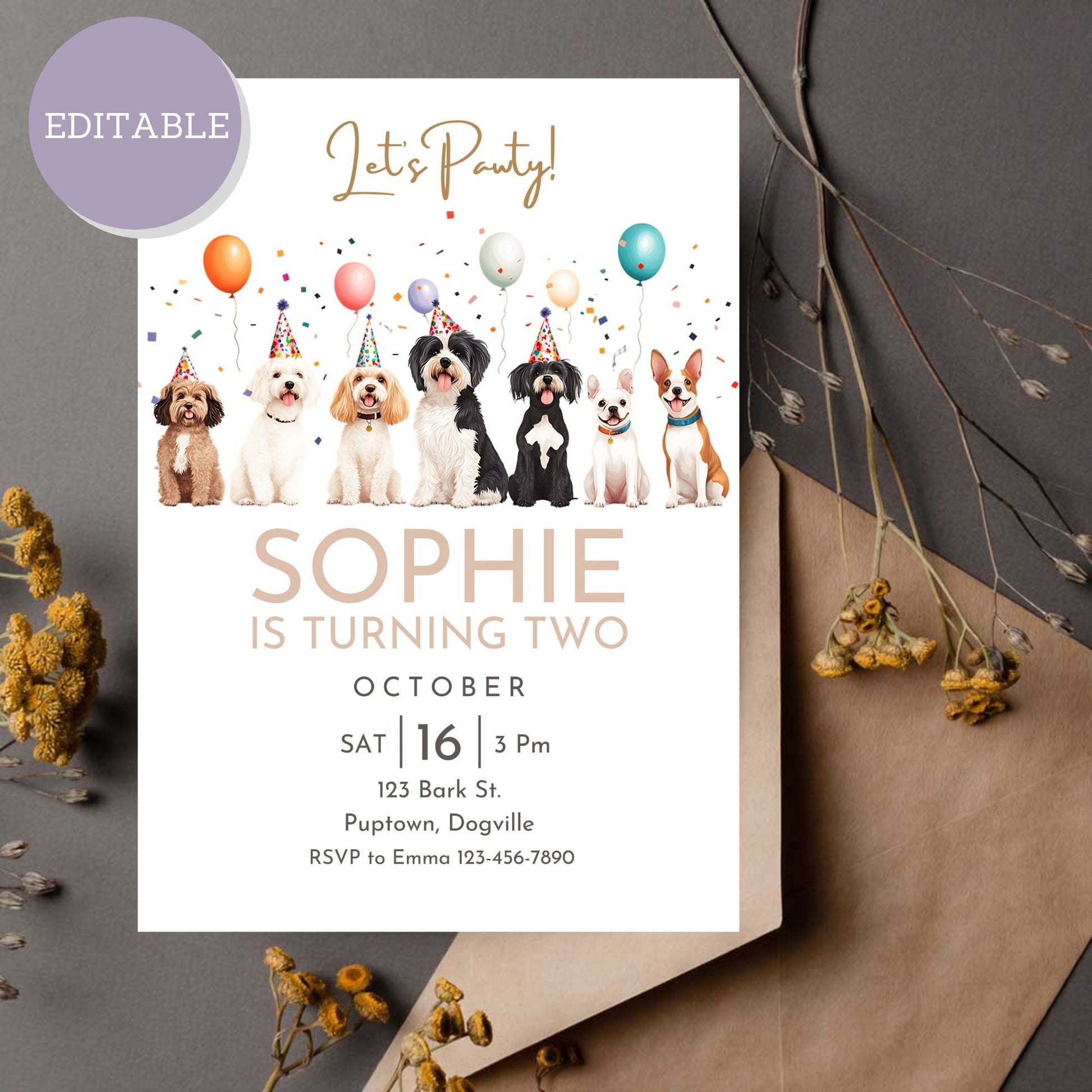 Digital download for a charming dog birthday invite, perfect for pet lovers