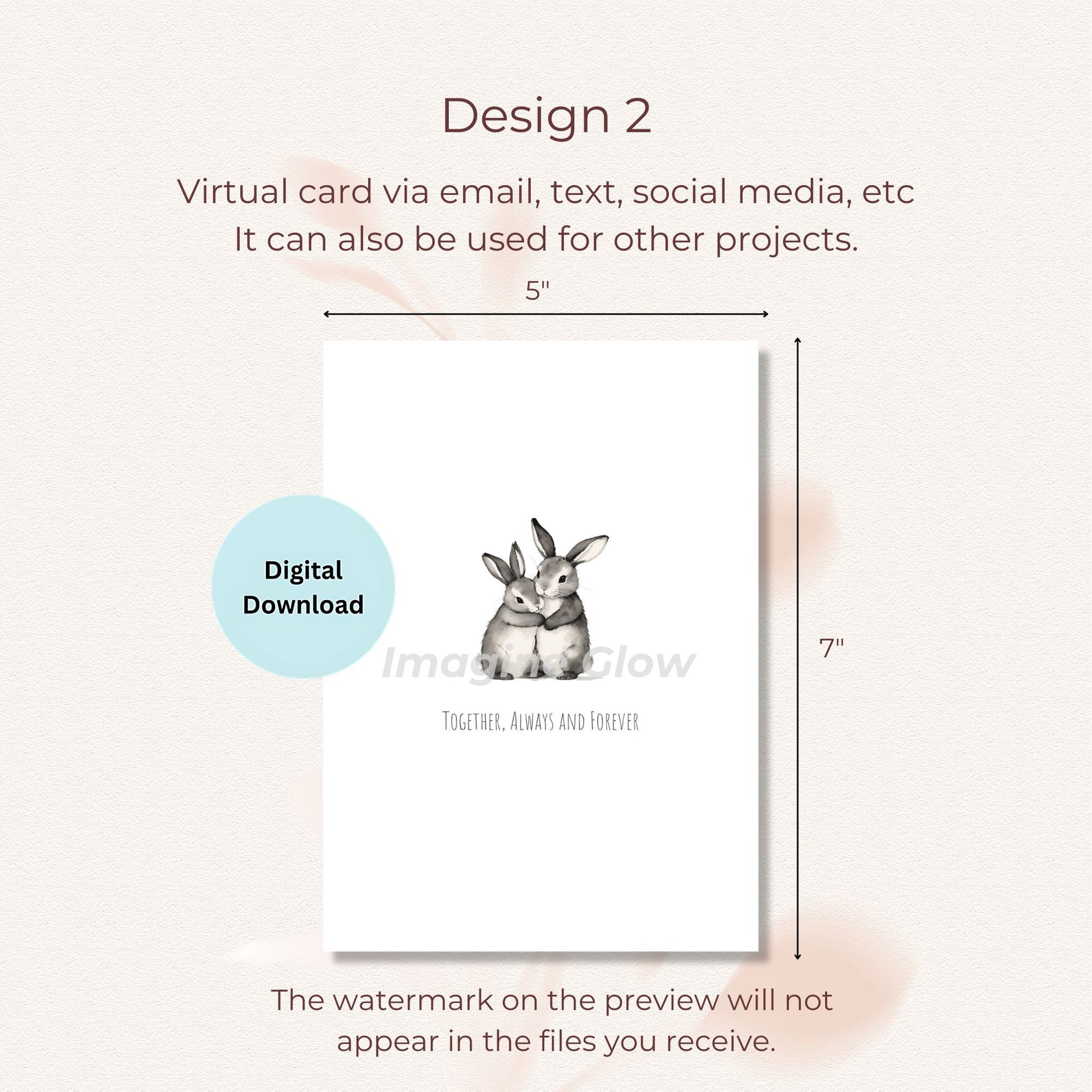 Printable card design with a pair of bunnies embracing, perfect for expressing love and support.